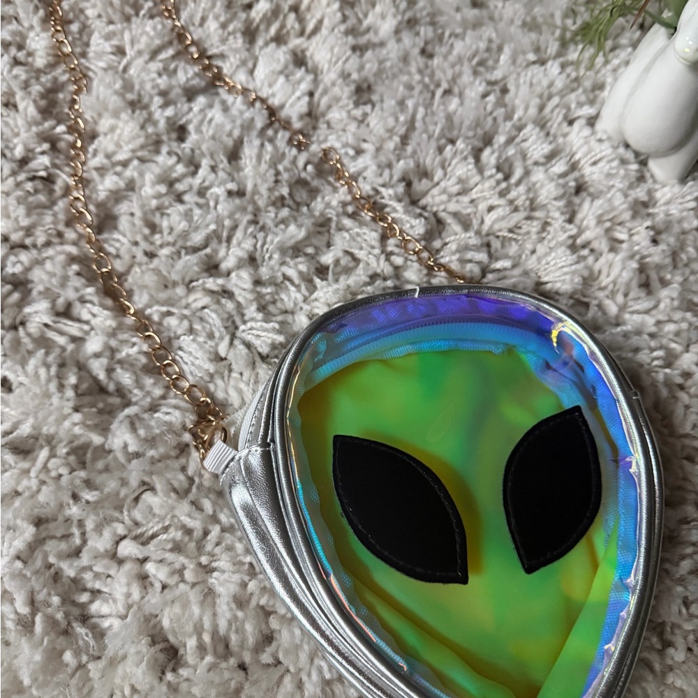 Iridescent Alien Face Crossbody transparent, see-through festival, safe rave Bag - Picture 2 of 6